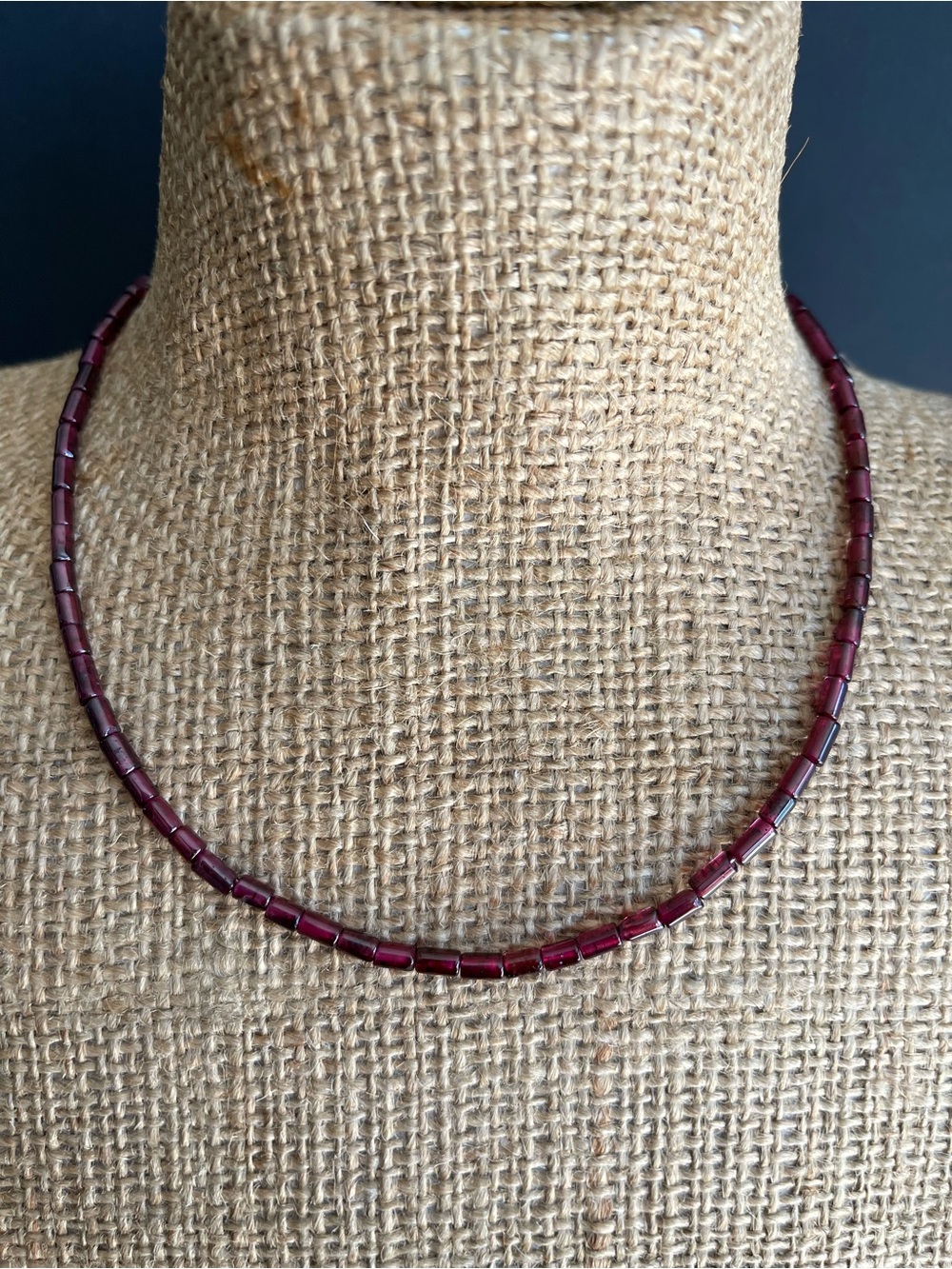 New Genuine garnet Tube Bead Necklace.